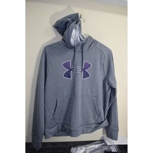Under Armour Hoodie Womens Large Gray Purple Fleece Lined Pullover Sweatshirt